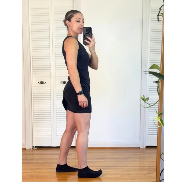 Asymmetrical hem little black bodycon dress, flattering, very stretchy, size S-M - Picture 3 of 6